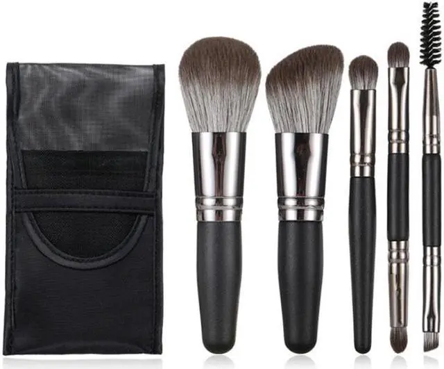 Main image of Professional Short Handle Portable 5pcs Mini Travel Makeup Brush Set with Bag Beauty Makeup Tools