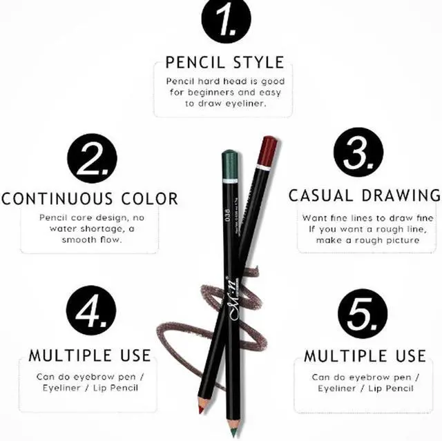 Alt view image 6 of 7 - 12 Pcs/Set Waterproof Long Lasting Eye Shadow Lip Eyebrow Eyeliner Pencil Set Eyes Makeup Cosmetics Black