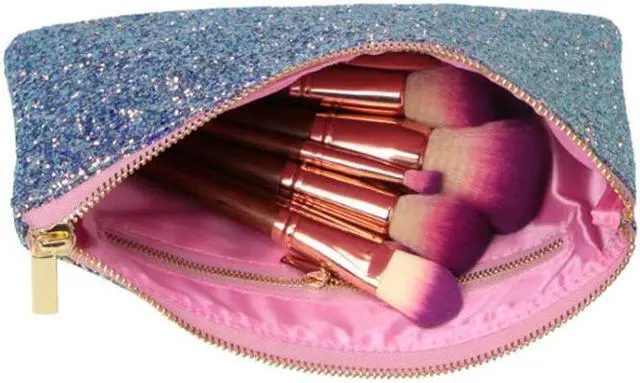 Alt view image 2 of 5 - Purple Glitter Zipper Makeup Brushes Bag Cosmetics Lipstick Storage Pouch Wash Toiletry kit Handbag Beauty Makeup Tool