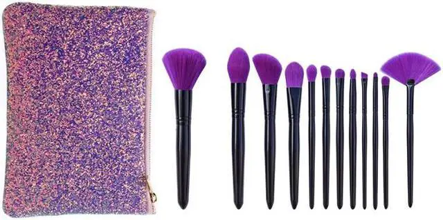Alt view image 5 of 5 - Purple Glitter Zipper Makeup Brushes Bag Cosmetics Lipstick Storage Pouch Wash Toiletry kit Handbag Beauty Makeup Tool