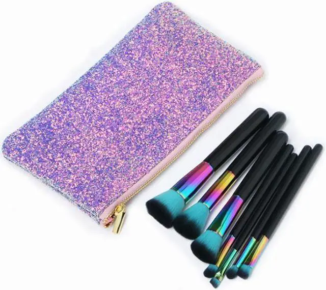 Alt view image 3 of 5 - Purple Glitter Zipper Makeup Brushes Bag Cosmetics Lipstick Storage Pouch Wash Toiletry kit Handbag Beauty Makeup Tool