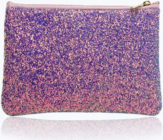 Main image of Purple Glitter Zipper Makeup Brushes Bag Cosmetics Lipstick Storage Pouch Wash Toiletry kit Handbag Beauty Makeup Tool