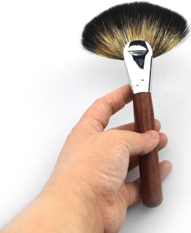 Alt view image 2 of 7 - Mahogany Handle Natural Raccoon Hair Professional Single Big Size Sector Loose Powder Fan Makeup Brush Beauty Makeup Tool