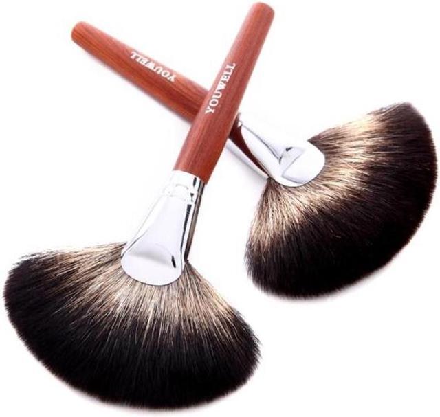 Alt view image 4 of 7 - Mahogany Handle Natural Raccoon Hair Professional Single Big Size Sector Loose Powder Fan Makeup Brush Beauty Makeup Tool