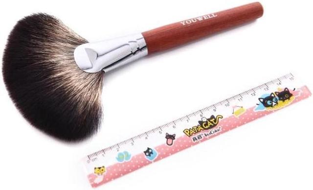 Alt view image 6 of 7 - Mahogany Handle Natural Raccoon Hair Professional Single Big Size Sector Loose Powder Fan Makeup Brush Beauty Makeup Tool