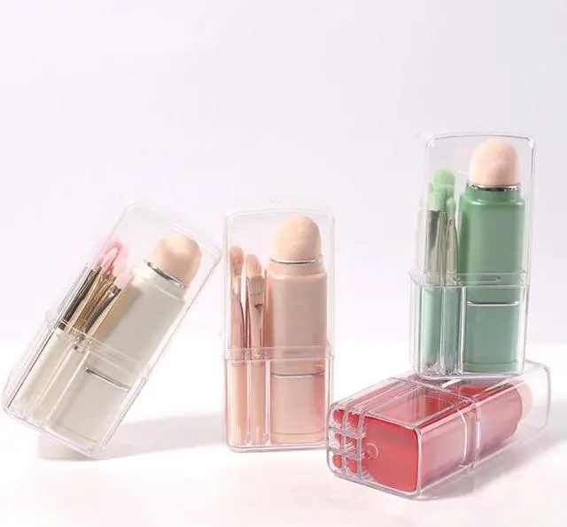 Alt view image 7 of 7 - Mini Portable Scalable 8 In 1 Makeup Brush Set with PVC Gift Box Powder Blush Eye brushes Beauty Travel Makeup Tools White