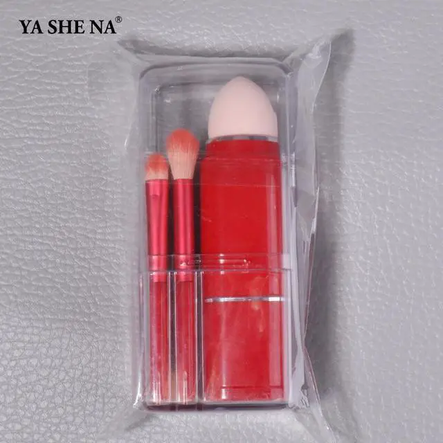 Main image of Mini Portable Scalable 8 In 1 Makeup Brush Set with PVC Gift Box Powder Blush Eye brushes Beauty Travel Makeup Tools red