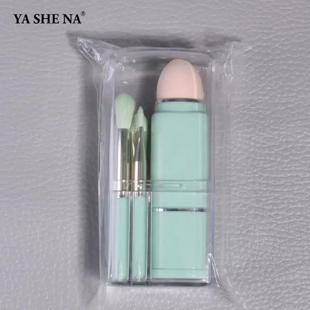 Main image of Mini Portable Scalable 8 In 1 Makeup Brush Set with PVC Gift Box Powder Blush Eye brushes Beauty Travel Makeup Tools Green