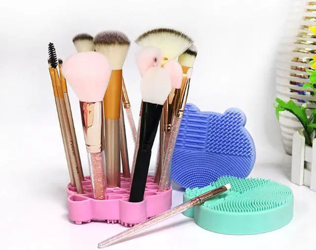 Alt view image 3 of 7 - Cute Bear Shape Silicone Washing Makeup Brush Cleaner and Holder Stand Tool Beauty Cosmetic Tool Purple