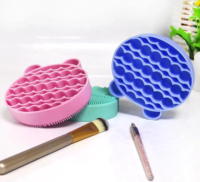 Alt view image 6 of 7 - Cute Bear Shape Silicone Washing Makeup Brush Cleaner and Holder Stand Tool Beauty Cosmetic Tool Purple