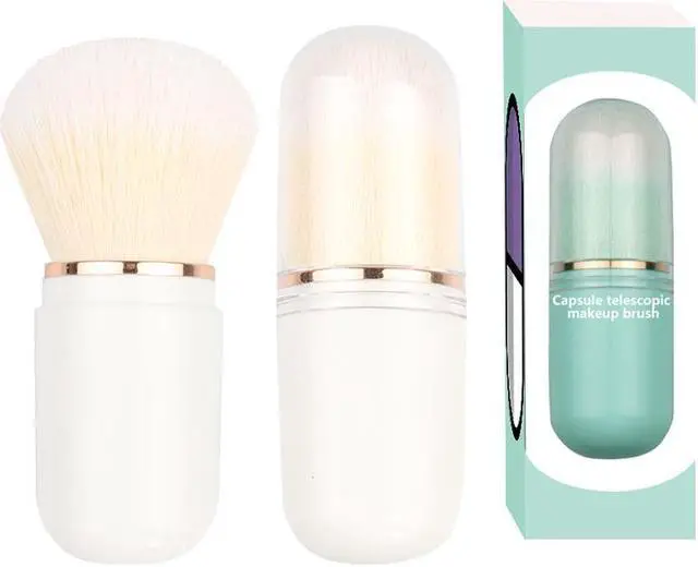 Main image of Portable Capsule shape Mini Scalable Blush Brush with Plastic Cover Beauty Makeup Tool White