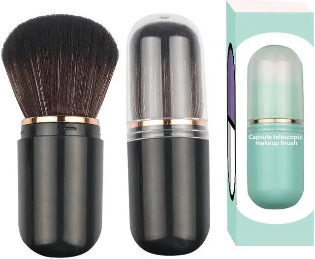 Main image of Portable Capsule shape Mini Scalable Blush Brush with Plastic Cover Beauty Makeup Tool Black
