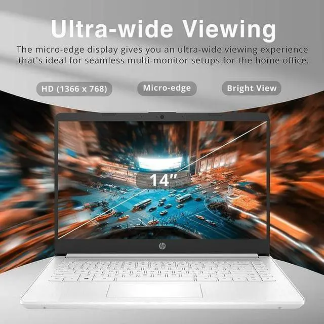 Alt view image 3 of 6 - HP Premium 14" Stream HD Laptop, Intel Celeron N4120 CPU, 4GB RAM, 64GB eMMC, Webcam, UHD Graphics, Bluetooth, WiFi, HDMI, 1 Year Office 365, Win 11 S, White, 32GB Hotface USB Card