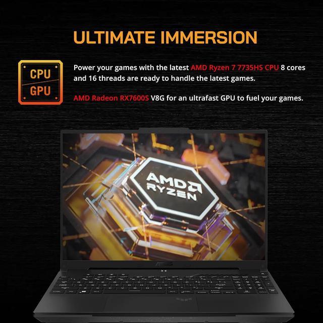 Alt view image 5 of 6 - ASUS TUF A16 16'' FHD 165Hz Gaming Laptop, AMD Ryzen 7-7735HS, Radeon RX7600S V8G Graphics, 16GB DDR5 RAM, 512GB PCIe SSD, RGB Backlit Keyboard, Wi-Fi 6, HD Camera, Black, Win 11 Pro, 32GB USB Card