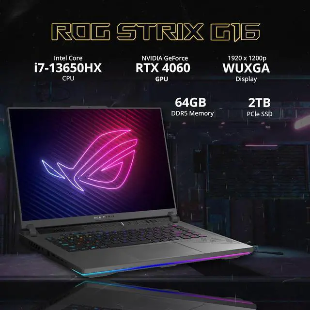 Alt view image 2 of 7 - ASUS ROG Strix G16 16'' WUXGA 165Hz Gaming Laptop, Intel Core i7-13650HX, NVIDIA GeForce RTX 4060, 64GB DDR5 RAM, 2TB SSD, RGB 4zone Backlit Keyboard, Win 11Pro, Gray, 128GB Hotface Extension Set