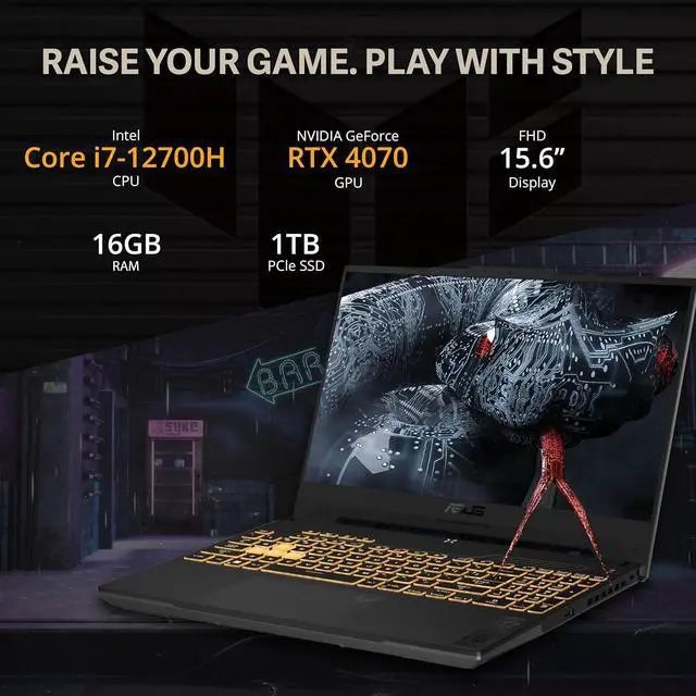 Alt view image 3 of 7 - ASUS TUF F15 15.6" 144Hz FHD Gaming Laptop, Intel Core i7-12700H, NVIDIA GeForce RTX 4070, 16GB RAM, 1TB SSD, RGB Keyboard, Smart AMP Audio, Wi-Fi 6, Gray, Win 11 Pro, 128GB Hotface Extension Set