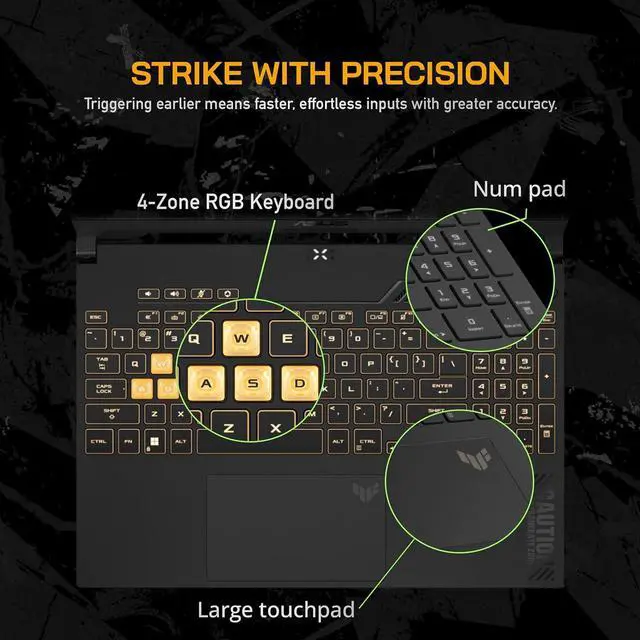 Alt view image 5 of 7 - ASUS TUF F15 15.6" 144Hz FHD Gaming Laptop, Intel Core i7-12700H, NVIDIA GeForce RTX 4070, 16GB RAM, 1TB SSD, RGB Keyboard, Smart AMP Audio, Wi-Fi 6, Gray, Win 11 Pro, 128GB Hotface Extension Set