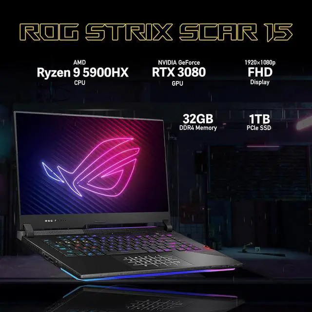 Alt view image 2 of 7 - Asus ROG Strix Scar 15 Gaming Laptop, 15.6" 300Hz IPS-Type FHD Display, AMD Ryzen 9 5900HX, 32GB RAM, 1TB PCIe SSD, Backlit Keyboard, GeForce RTX 3080, WiFi 6, Win 11, Gray, 32GB USB Card