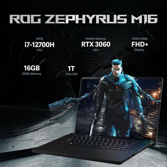 Alt view image 3 of 7 - ASUS ROG Zephyrus Gaming Laptop, 16" FHD+ 165Hz Display, Intel Core i7-12700H, 16GB DDR5 RAM, 1TB PCIe SSD, RGB Backlit Keyboard, NVIDIA GeForce RTX 3060, Win 11 Pro, WiFi 6, Black, 32GB USB Card