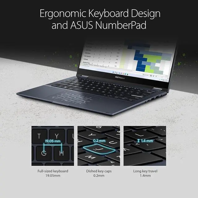 Alt view image 4 of 7 - ASUS Vivobook S 14 Flip 14" FHD Touch Display, Intel Core i5-12500H CPU, 8GB DDR4 RAM, 512GB SSD, NumberPad, Thunderbolt 4, Windows 11 Home, Quiet Blue, TP3402ZA-DB51T