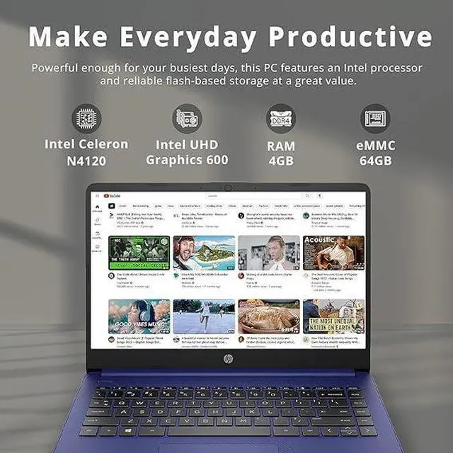 Alt view image 2 of 7 - HP Stream 14" HD BrightView Laptop, Intel Celeron N4020 Processor, 16GB RAM, 64GB Storage, Intel HD Graphics, 720p Webcam, 1 Year Office 365, Blue, Win 11 S, 32GB Hotface USB Card