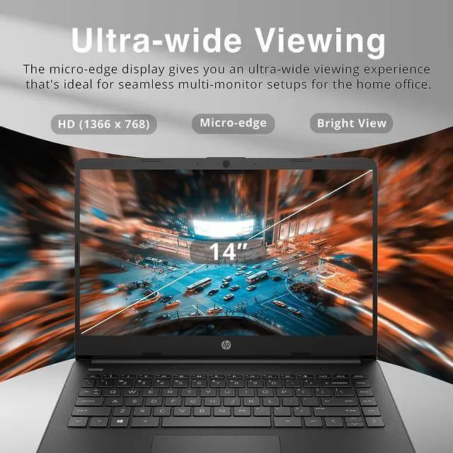 Alt view image 5 of 7 - HP Stream 14" HD BrightView Laptop, Intel Celeron N4120 Processor, 4GB RAM, 64GB Storage, Intel UHD Graphics, 720p Webcam, 1 Year Office 365, Black, Win 11 S, 32GB Hotface USB Card