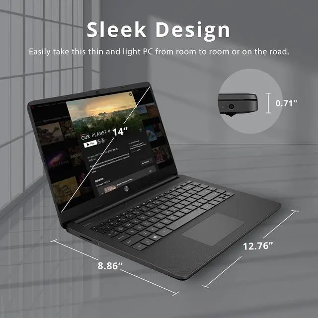 Alt view image 6 of 7 - HP Stream 14" HD BrightView Laptop, Intel Celeron N4020 Processor, 4GB RAM, 64GB Storage, Intel HD Graphics, 720p Webcam, 1 Year Office 365, Black, Win 11 S, 32GB Hotface USB Card