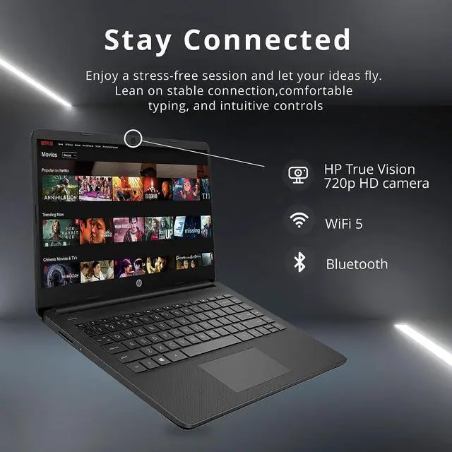 Alt view image 4 of 7 - HP Stream 14" HD BrightView Laptop, Intel Celeron N4120 Processor, 4GB RAM, 64GB Storage, Intel UHD Graphics, 720p Webcam, 1 Year Office 365, Black, Win 11 S, 32GB Hotface USB Card
