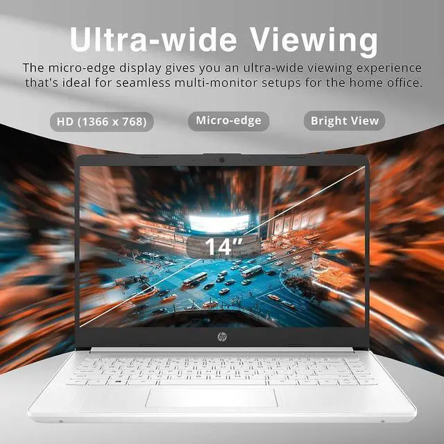 Alt view image 4 of 7 - HP Stream 14" HD BrightView Laptop, Intel Celeron N4020 Processor, 4GB RAM, 64GB Storage, Intel HD Graphics, 720p Webcam, 1 Year Office 365, White, Win 11 S, 32GB Hotface USB Card