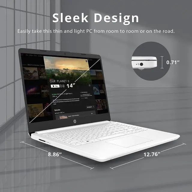 Alt view image 6 of 7 - HP Stream 14" HD BrightView Laptop, Intel Celeron N4020 Processor, 4GB RAM, 64GB Storage, Intel HD Graphics, 720p Webcam, 1 Year Office 365, White, Win 11 S, 32GB Hotface USB Card