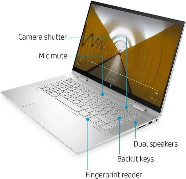 Alt view image 6 of 7 - HP 2022 Envy X360 2-in-1 15.6" FHD Touchscreen Laptop, Intel Core i7-1165G7, 16GB RAM, 512GB PCIe SSD, Backlit Keyboard, Iris Xe Graphics, B&O Audio, Windows11, Silver, 32GB Hotface USB Card