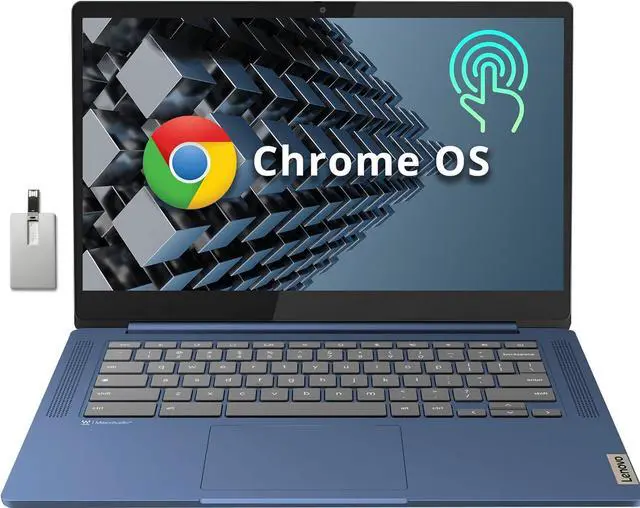 Main image of Lenovo IdeaPad Slim 3 Chromebook, 14" FHD IPS Touchscreen Laptop, MediaTek Kompanio 520 Processor, 4GB RAM, 64GB eMMC, Webcam, Regular Keyboard, WiFi6, Chrome OS, Abyss Blue, 128GB Hotface USB Card