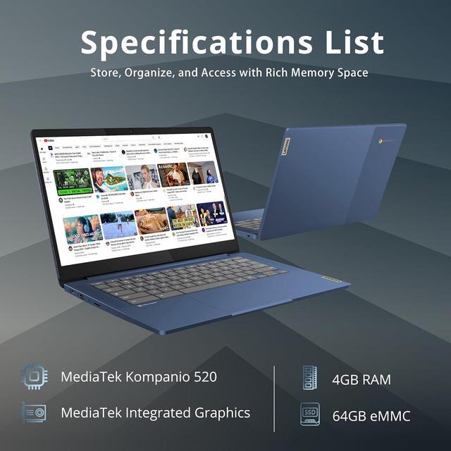Lenovo IdeaPad Slim 3 Chromebook - 14in FHD, MediaTek Kompanio 520, 8GB  RAM, 128GB eMMC - Abyss Blue