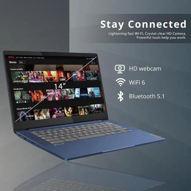 Alt view image 5 of 7 - Lenovo IdeaPad Slim 3 Chromebook, 14 FHD IPS Anti-GlareTouchscreen, MediaTek Kompanio 520, 4GB LPDDR4X, 224GB Storage(64GB eMMC+160GB Docking Station Set), Webcam, WiFi 6, Chrome OS, Blue