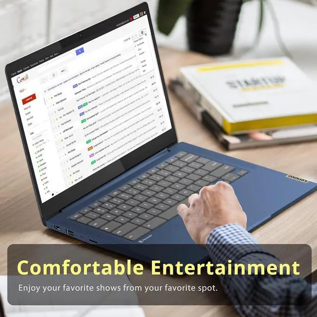 Alt view image 6 of 7 - Lenovo IdeaPad Slim 3 Chromebook, 14" FHD IPS Touchscreen Laptop, MediaTek Kompanio 520 Processor, 4GB RAM, 64GB eMMC, Webcam, Regular Keyboard, WiFi6, Chrome OS, Abyss Blue, 128GB Hotface USB Card