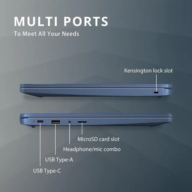 Alt view image 7 of 7 - Lenovo IdeaPad Slim 3 Chromebook, 14 FHD IPS Anti-GlareTouchscreen, MediaTek Kompanio 520, 4GB LPDDR4X, 224GB Storage(64GB eMMC+160GB Docking Station Set), Webcam, WiFi 6, Chrome OS, Blue