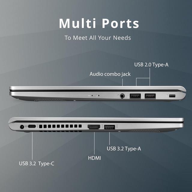 Alt view image 7 of 7 - ASUS Vivobook 14" HD Student Laptop, Intel Core i3-1115G4, 16GB RAM, 512GB PCIe SSD, Intel UHD Graphics, Webcam, WiFi 5, Bluetooth, Silver, Win 11, 32GB Hotface USB Card