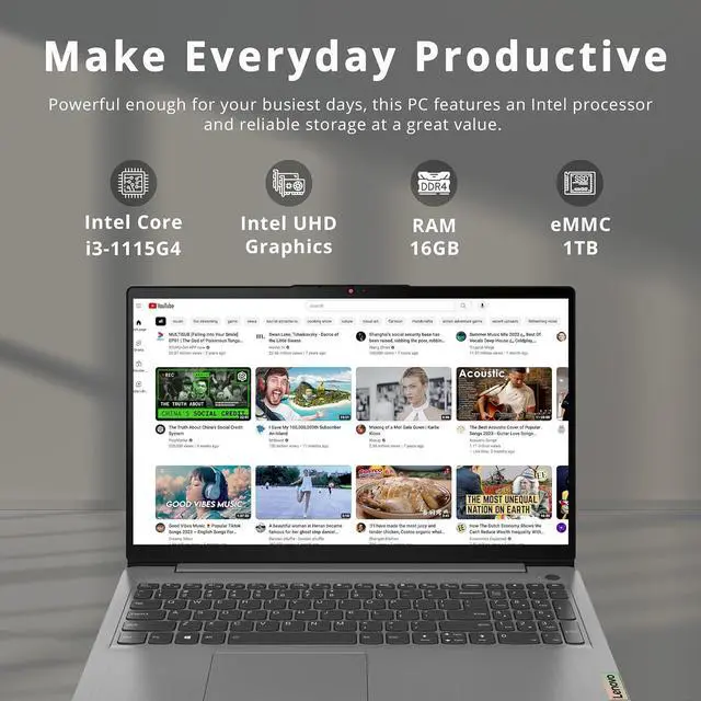 Alt view image 2 of 7 - Lenovo Ideapad 3i 15.6" FHD Touch Laptop, Intel Core i3-1115G4, 16GB RAM, 1TB PCIe SSD, Intel UHD Graphics, Numeric Keypad, 720P HD Camera, WiFi 6, Windows 11 Home, Grey, 32GB Hotface USB Card