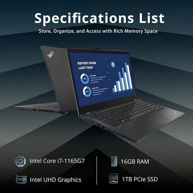 Alt view image 2 of 7 - Lenovo Thinkpad T14s Gen 2 14.0" UHD Business Laptop, Intel Core i7-1165G7, 16GB RAM, 1TB SSD, Fingerprint Reader, Backlit Keyboard, WiFi 6E, Bluetooth, Win 11 Pro, Black, 32GB Hotface USB Card