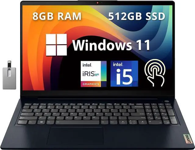 Main image of Lenovo IdeaPad 15.6" FHD Touchscreen Laptop, Intel Core i5-1155G7, 8GB RAM, 512GB PCIe SSD, Intel Iris Xe Graphics, HD Webcam, Num Pad, WiFi 6, Win 11, Abyss Blue, 32GB Hotface USB Card