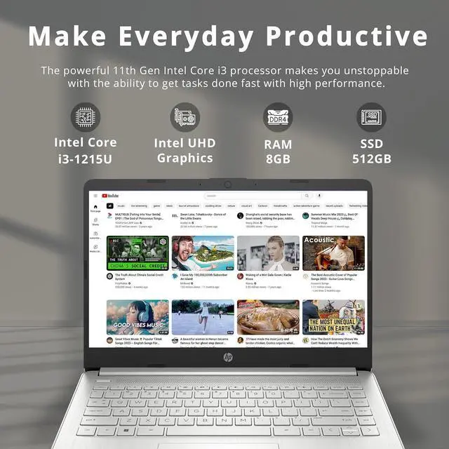Alt view image 2 of 7 - HP 14" FHD Anti-Glare Laptop, Intel Core i3-1215U, 8GB RAM, 512GB PCIe SSD, Intel UHD Graphics, HD Webcam, Backlit Keyboard, Wi-Fi 5, Bluetooth, Silver, Win 11, 32GB USB Card