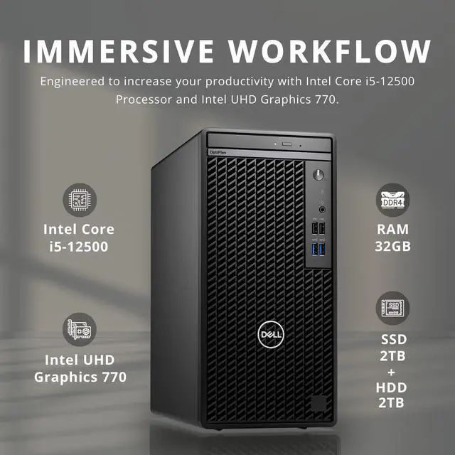 Alt view image 2 of 7 - Dell OptiPlex 3000 Full Size Tower Business Desktop, Intel Core i5-12500 processor, 32GB DDR4 RAM, 2TB PCIe SSD + 2TB HDD, DVDRW, Ethernet, WiFi Adapter, KB& Mouse, Windows 11 Pro, Black