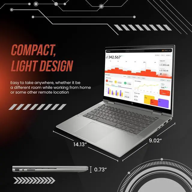 Alt view image 6 of 7 - HP Envy x360 2-in-1 15.6" FHD Touchscreen Laptop, AMD Ryzen 5 7530U, 16GB RAM, 512GB PCIe SSD, Backlit Keyboard, 5MP IR Cam, 1 Year Office 365, Wi-Fi 6E, Win 11 Pro, Gray, 32GB Hotface USB Card