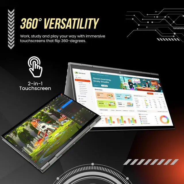 Alt view image 4 of 7 - HP Envy x360 2-in-1 15.6" FHD Touchscreen Laptop, AMD Ryzen 5 7530U, 16GB RAM, 512GB PCIe SSD, Backlit Keyboard, 5MP IR Cam, 1 Year Office 365, Wi-Fi 6E, Win 11 Pro, Gray, 32GB Hotface USB Card