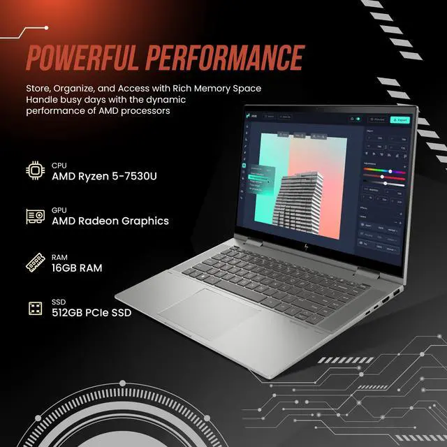 Alt view image 2 of 7 - HP Envy x360 2-in-1 15.6" FHD Touchscreen Laptop, AMD Ryzen 5 7530U, 16GB RAM, 512GB PCIe SSD, Backlit Keyboard, 5MP IR Cam, 1 Year Office 365, Wi-Fi 6E, Win 11 Pro, Gray, 32GB Hotface USB Card