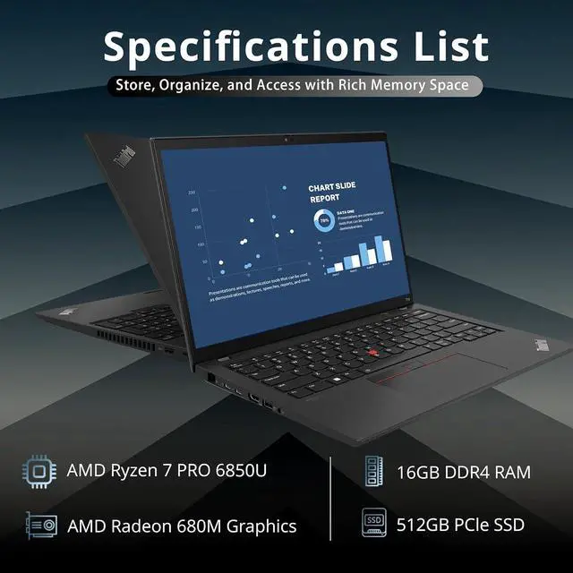 Alt view image 2 of 7 - Lenovo Thinkpad T14 Gen 3 14.0" WUXGA Touchscreen 300 nits Laptop, AMD Ryzen 7 PRO 6850U, 16GB RAM, 512GB PCIe SSD, Backlit Keyboard, AMD Radeon 680M, Win11 Pro, Black, 32GB Hotface USB Card