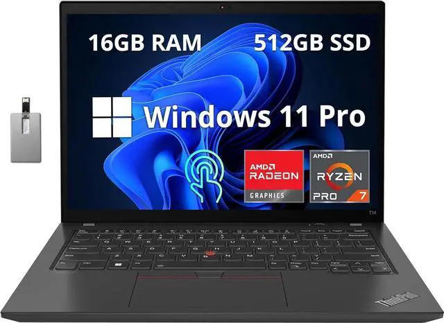 Main image of Lenovo Thinkpad T14 Gen 3 14.0" WUXGA Touchscreen 300 nits Laptop, AMD Ryzen 7 PRO 6850U, 16GB RAM, 512GB PCIe SSD, Backlit Keyboard, AMD Radeon 680M, Win11 Pro, Black, 32GB Hotface USB Card