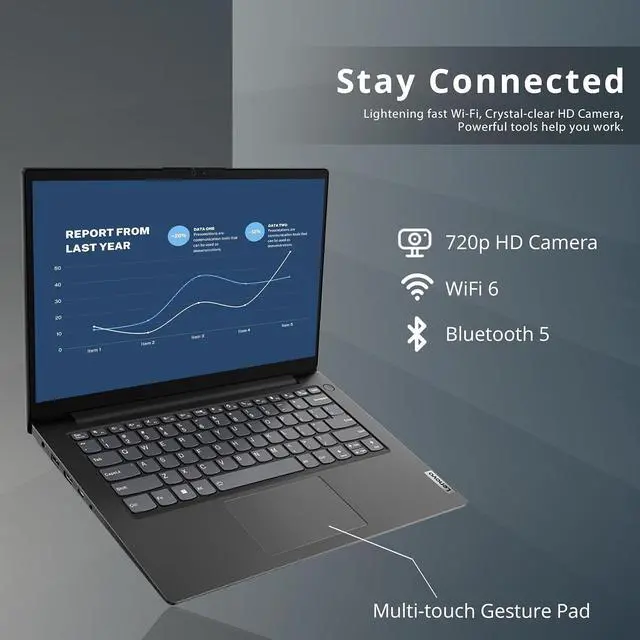 Alt view image 5 of 7 - LENOVO V14 G2 14" FHD Business Laptop, AMD Ryzen 5 5500U, 8GB RAM, 256GB PCIe SSD, AMD Radeon Graphics, HD Camera, Standard Keyboard, Dolby Audio, WiFi, Win 10 Pro, Black, 32GB SnowBell USB Card