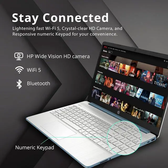 Alt view image 4 of 7 - HP 15.6" FHD Laptop, AMD Ryzen 5-5500U Processor(Beats Intel i7-1065G7), 32GB RAM, 2TB PCIe SSD, AMD Radeon Graphics, HD Webcam, Bluetooth, Wi-fi, Win 11 Pro, Blue, 32GB USB Card 32GB / 2TB PCIe SSD