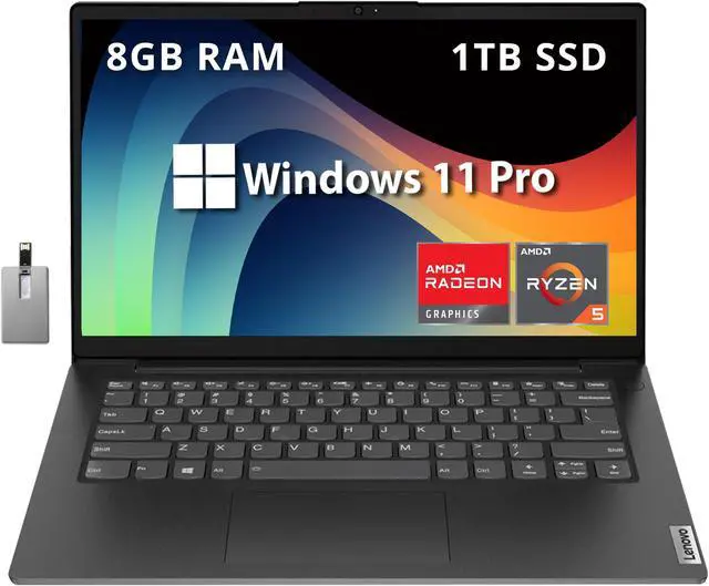 Main image of Lenovo V14 Gen4 14" FHD Business Laptop, AMD Ryzen 5 7520U Processor, 8GB LPDDR5 RAM, 1TB PCIe SSD, AMD Radeon 610M Graphics, Dolby Audio, HD Webcam, Wi-Fi, Windows 11 Pro, 32GB Hotface USB Card